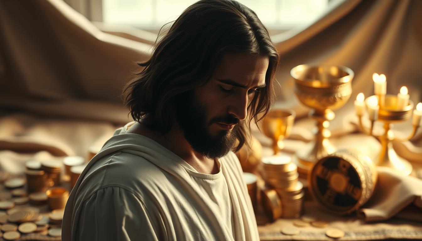 Jesus e o dinheiro segundo a Bíblia - imagem representando reflexão espiritual de Jesus sobre riquezas